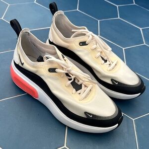 Nike Women's Black and Cream Sneakers with Red Accents